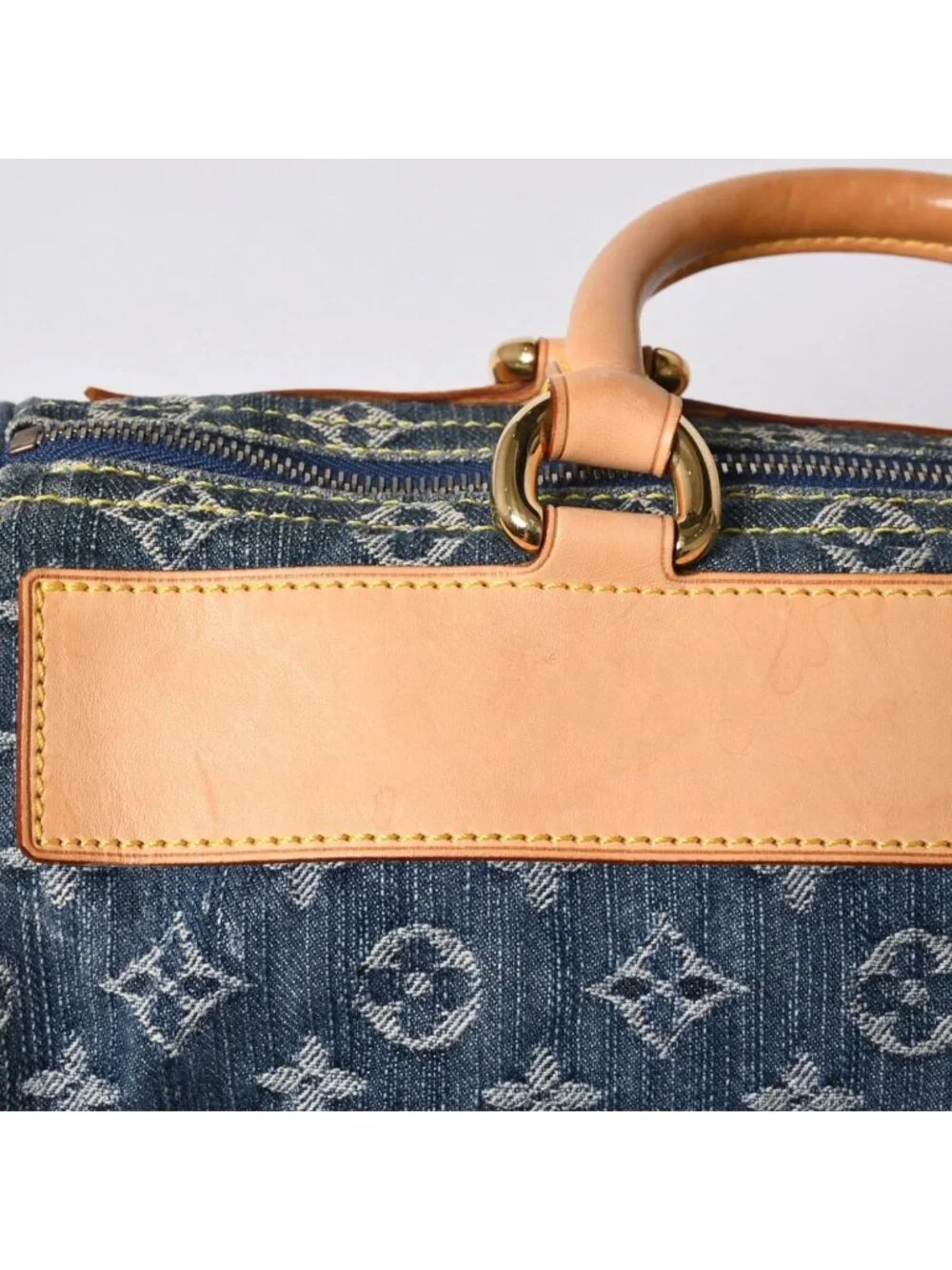 Louis Vuitton Neo Speedy Handbag Monogram Denim Indigo Blue Gold